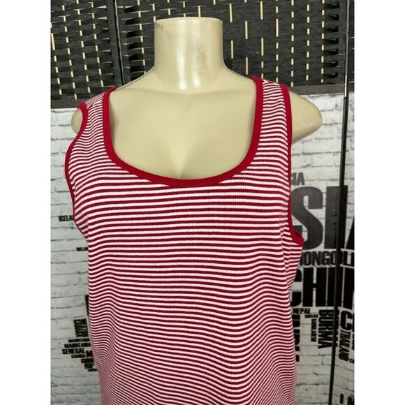Venezia Lane Bryant Plus 18/20 Red & White Striped Scoop Neck Tank Top - Picture 2 of 6